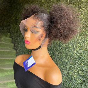 Perruque Lace Front Wig synthétique bouclée brésilienne Afro, cheveux naturels crépus bouclés, 13x4 HD, perruque Lace Closure Wig transparente pour femmes noires