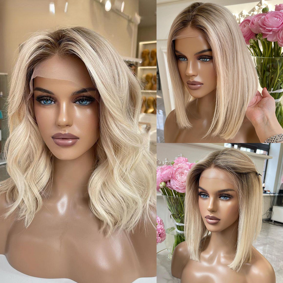 Brazilian Ash Blonde Wigs HD 13x4 Transparent Lace Front Wigs White Blonde Body Wave Wig Straight Preplucked Simulation Short Human Hair Wigs for Women
