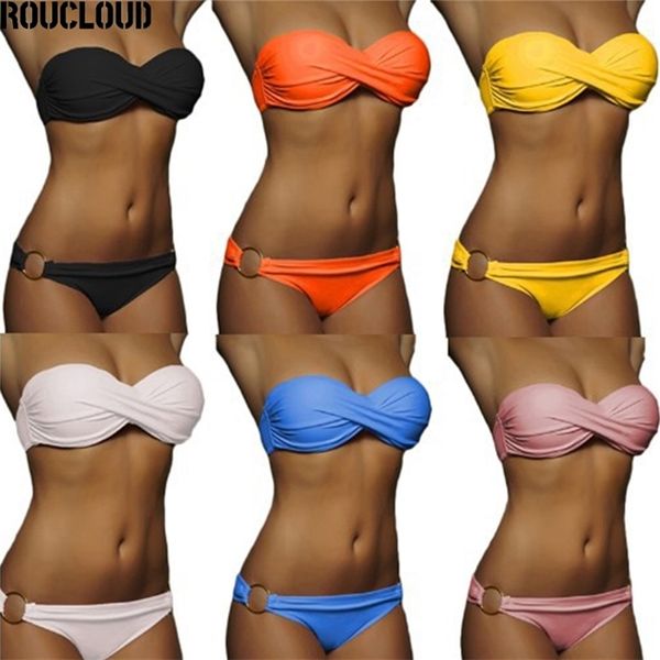 Biquini brasileño Sexy Push Up Trajes De baño Diseño de anillo Ropa de baño en la playa Bandeau Bikini sin tirantes Conjunto Maillot De Bain de 210624