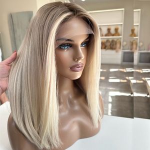Brésilien Blonde Human Hair Wigs Short épaule 13X4 HD LACE FRONTAL WIGS Ombre Light Light Coloreleslesless Bob Bob Sale pour les femmes
