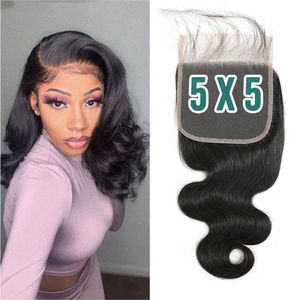 Perruque Lace Closure brésilienne Remy, Body Wave, 5x5, 100% cheveux naturels, partie profonde, Lace Closure transparente, couleur naturelle, avec Baby Hair