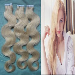 Braziliaanse Body Wave Hair Double Sided Blonde Skin Skin Tape in Menselijk Hair Extensions 120 stks 300g