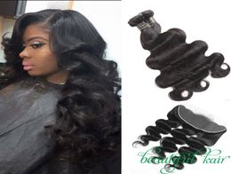 Brésilien Body Wave Hirm Hair Hairs with Oree to Earge Lace Frontal 9A Péruvien Roir vierge avec 134 en dentelle Frontal Closur7413662