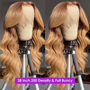 Braziliaanse Body Wave Kant Voor Menselijk Haar Pruiken Honing Blonde Hoogtepunt Pruik 180% Dichtheid Synthetische Pruik Pre Geplukt