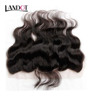 Cierre frontal del cordón de la onda del cuerpo brasileño Cierres del cabello humano de la Virgen camboyana peruana india malasia Oreja a oreja 13x4 Color negro natural