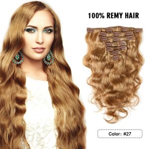 Braziliaanse Body Wave Maleisische Maagd Menselijk Haar 120G Clip In Extension Full Head 7pcs Lot, Color 2Color 27 Opties