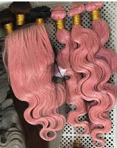 El cabello liso brasileño de la onda del cuerpo teje tramas dobles 100 g / pc El color rosa se puede teñir Extensiones de cabello humano Remy