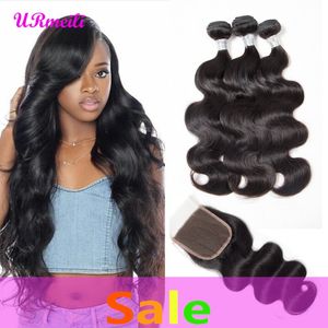 Brazilian Body Wave Virgin Hair Weave 3 Bundles With Closure Double Weft Remy Human Hair Bundles With tissage bresiliens avec Closure dhgate