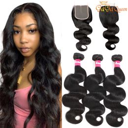 Mink Brazilian Body Wave Paquetes de cabello con cierre 4X4 Cierre de encaje con paquetes Mink Brazilian Virgin Hair Body Wave Cabello humano con cierre