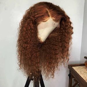 Braziliaanse Bruine Pruik Diepe Golf Frontale Pruik Volledige Lijmloze Hd Transparante Lace Front Pruik Gekleurd Zwart/Rood/Blond Krullend Synthetische Pruik Cosplay