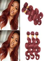 Brésilien Coloré Vague de Corps Cheveux Humains 4 Bundles Pur 33 Brésilien Foncé Auburn Brun Vierge Extensions de Tissage de Cheveux Humains Whole6781528