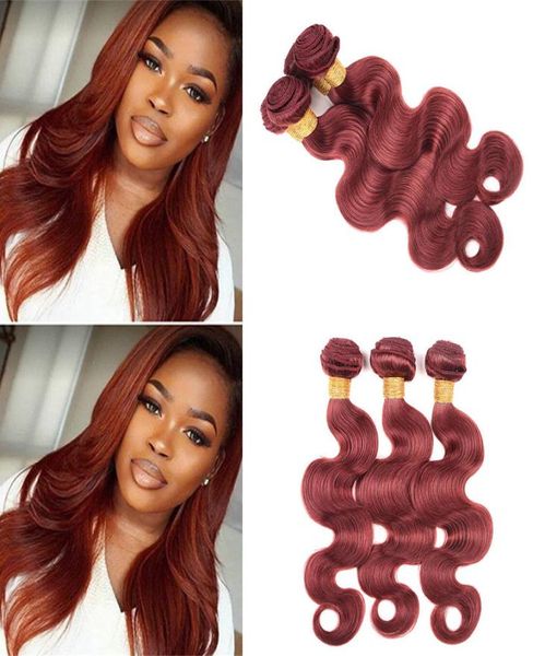 Cheveux brésiliens colorés de vague de corps 4 paquets purs 33 Extensions de tissage de cheveux humains vierges brun Auburn foncé Whole8318412