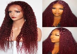 Brésiliens de cheveux humains de couleur brésilienne 99J Afro Péque en dentelle bouclée Perruques de cheveux humains avant perruque frontale en dentelle humaine Red Pré-cueillette8679998