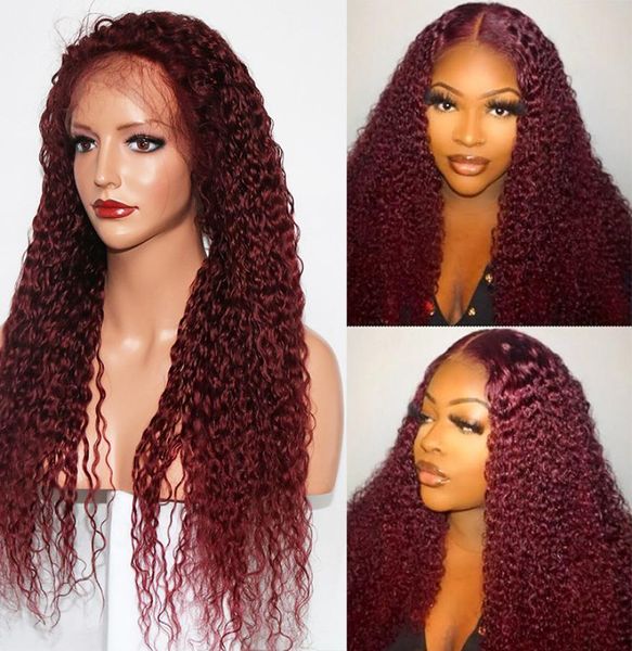 Pelucas de cabello humano de color brasileño 99J Afro Kinky Curly Lace Front Pea Human Hair Wigs Red Human Hair Lace Big Big PREPLUCKED5596602