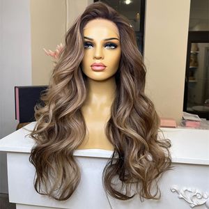 Braziliaanse Gekleurde Kanten Voorkant Pruiken van echt haar 36 inch Asbruin Body Wave Kanten Voorkant Pruik HD Kanten Frontale Pruik Synthetisch voor Vrouwen