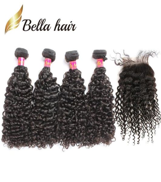 Cheveux bouclés brésiliens 4 paquets avec fermeture couleur naturelle tissage Extensions noires Bella Hair 5PCSLot1116663