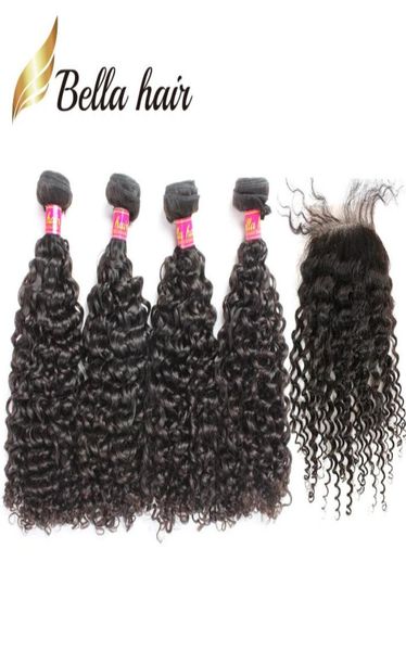 Cheveux bouclés brésiliens 4 paquets avec fermeture couleur naturelle tissage Extensions noires Bella Hair 5PCSLot2293425