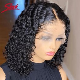 Brésilien Deep Curly Bob Hair S Natural Black Color Brésilien Brésilien Lace Front partie 13x6 Transparent T Lacet Highlight Hair S 240408