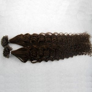 Pelo rizado profundo brasileño 1g/hebra Nail U Tip Pegamento de queratina preadherido Remy Extensiones de cabello humano natural 100 hebras 100% cabello humano real