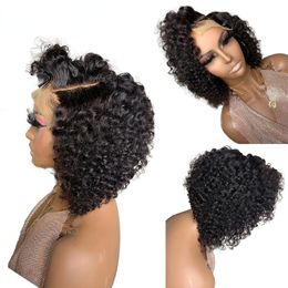 Perruque Lace Frontal Wig synthétique brésilienne bouclée et crépue, 13x4, perruque Bob courte et bouclée, pre-plucked, Invisible, pour femmes