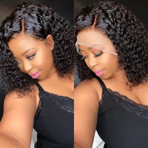 Brazilian Deep Wave 150% Lace Frontal Bob Wigs Pre Plucked Human Hair natural Curly Short hd front Wig For Black Women