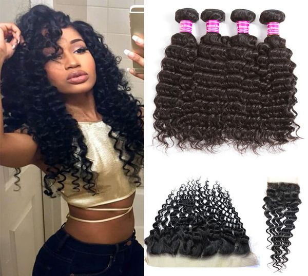 Brésiliens Brésiliens Bundles Vierge Vierge bouclés avec fermeture 4 Bundle et frontal Remy Human Hair tisul Packles Tofts avec 4x4 dentelle 8174455