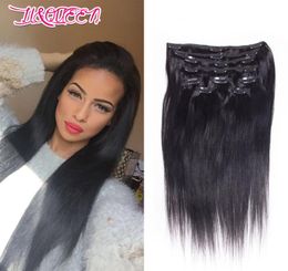 Cheveux raides brésiliens pleine tête 1028 pouces Clip dans les extensions de cheveux tissage de cheveux humains non transformés couleur naturelle 7 pièces 120glot Beau9811148