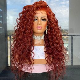 Brésilien Ginger orange Curly Curly Wig Fermeure de cheveux humains Wigs avec des cheveux bébé remy Perme de fermeture en dentelle synthétique pré-gardée pour les femmes