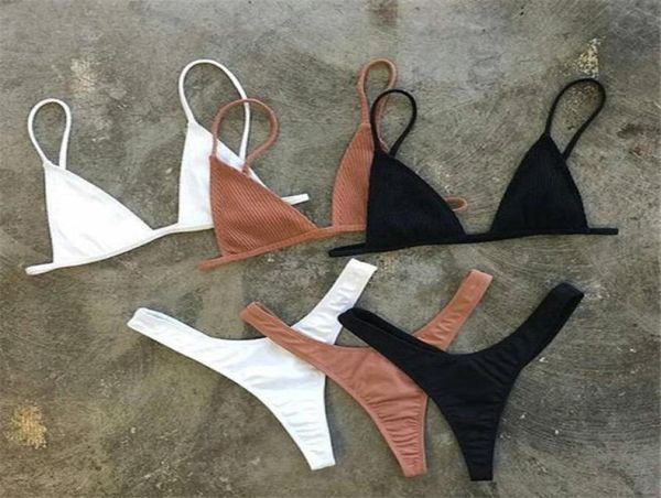 Trajes de baño brasileños para niñas, Bikini de copa pequeña, Bikini de playa de estilo de corte alto, microtrajes de baño blancos y negros sólidos, Bikinis tipo Tanga 4630311