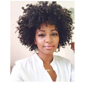 Cheveux brésiliens afro court crépus bouclés perruque simulation de cheveux humains noir afro crépus bouclés perruque pour les femmes en stock