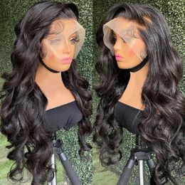 Perruque brésilienne Remy Body Wave avec cheveux de bébé, cheveux pre-plucked, nœuds décolorés, scintillants, 13x6, Lace Frontal Wig transparente