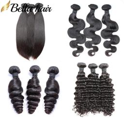 Paquets de cheveux brésiliens 3 paquets corps droit vague profonde vague lâche Extensions de trame de cheveux humains vierges Double trame Bellahair9827194