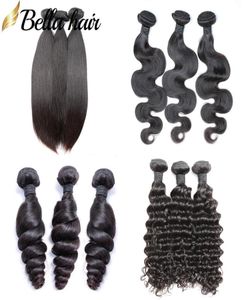 Paquets de cheveux brésiliens 3 paquets corps droit vague profonde vague lâche Extensions de trame de cheveux humains vierges Double trame Bellahair5799844