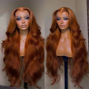 Cheveux brésiliens Ginger foncé 360 Perruque frontale en dentelle transparente pour femme Ginger Brown Body Lace Front Perruque Heul synthétique mélangé
