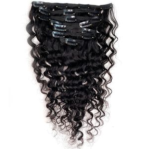 Clip ondulado de onda profunda de cabello brasileño en extensiones de cabello de PU 100 g / lote El cabello humano 100% Remy de la India malasia peruana de la Virgen cruda más vendida teje