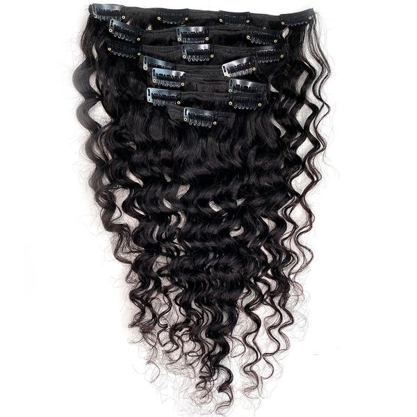 Cheveux brésiliens vague profonde ondulés Clip dans les extensions de cheveux PU 100 g/lot meilleure vente cru vierge péruvienne malaisienne indienne 100% Remy cheveux humains tisse