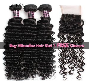 Extensions de cheveux brésiliens paquets de cheveux humains indiens avec fermeture corps bouclé acheter 3 paquets obtenir une fermeture droite vague lâche Wa4157280