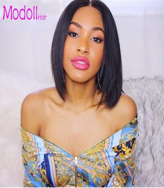 Brésilien Lace Lace Front Human Hair Wigs for Black Femmes Nartural Couleur Middle Part Short Remy Bob Ombre Wig Lace Front Blonde Wi8841136