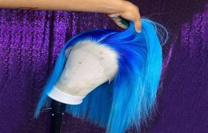 Cheveux brésiliens Ombre bleu 13x4 dentelle avant perruques cheveux humains Remy Ombre bob perruque pour les femmes pré plumées sans colle courte Bob Wigs6280080