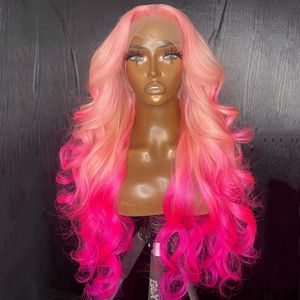 Braziliaans haar roze lichaamsgolf hd kanten voorste pruik ombre gekleurde frontale pruik voorgeplukte transparante kanten synthetische pruik voor vrouwen