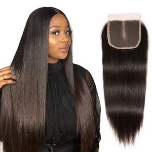 Braziliaanse Virgin Recht 4x4 HD Lace Closure100% Menselijk Haar 12-20 inch Weven Zwitsers