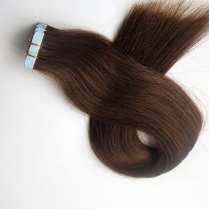 Topkwaliteit 100g 40pcs / 50 stks tape in menselijke hair extensions 18 20 22 24 inch # 4 / donkerbruine lijm huid inslag Braziliaans Indisch haar