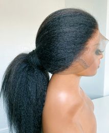 Perruque Lace Front Wig synthétique Yaki 360, cheveux brésiliens transparents, crépus et lisses, pre-plucked avec Baby Hair pour femmes