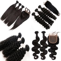Braziliaans haar Weef Koop 3 -stks Haar Krijg ￩￩n kanten sluiting onbewerkte Maleisische Indiase Peruaanse Mongoolse Human Hair Extension322T