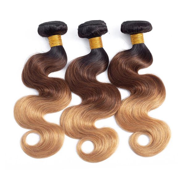 Trame de cheveux brésiliens ombre extensions de cheveux humains cheveux humains naturels vague de corps trois tons couleur 1b427 100gBundle1537218