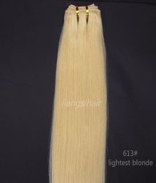 Braziliaanse haarinslagproducten Grade 7A Braziliaans Indiaas Peruaanse human hair extensions weven 100g 1pcs 24quot 613 Lichtste blond1972073