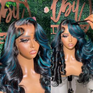 Braziliaanse Hoogtepunt Blauw Body Wave Kant Voorpruik HD Transparant Kant Frontale Pruiken voor Vrouwen Pre Geplukt Zwart/rood/blond Synthetische Cosplay Pruik