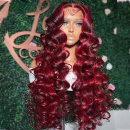 Brésilien Highlight Red Loose Deep Wave Lace Front Perrette de cheveux humains 99 Red 13x4 Lace Frontal Wig Pre cluck HD Wig en dentelle synthétique transparente