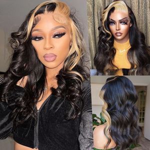 Brésilien Honey Blonde Highlight Lace Front Curly Perruques Colorées Deep Wave Frontal Wig Body Wave 13X4 hd Lace Frontal Wig Synthétique Préplumé