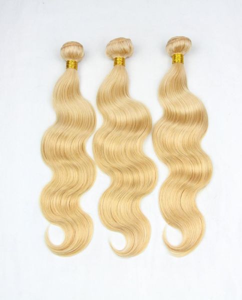 Paquetes de cabello humano virgen rubio miel brasileño 9A 27 Rubio pajizo Onda del cuerpo El cabello humano brasileño virgen teje extensiones 35385157